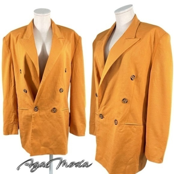 Asos Oversized Blazer With Shoulder Pads In Yellow Gold - Picture 1 of 15